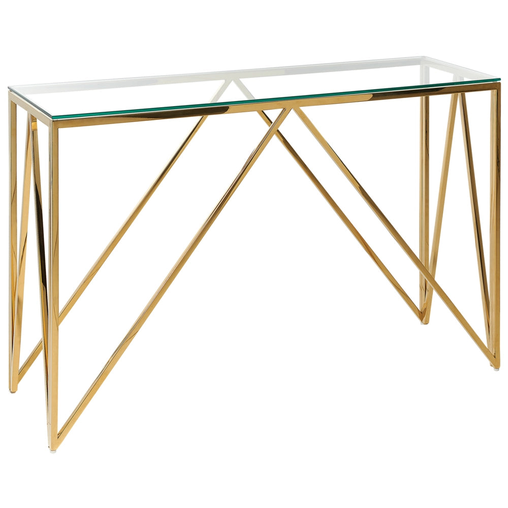 Consolle Vetro Temperato dorato Acciaio Inossidabile 120 x 40 cm Rettangolare Glam Moderno Soggiorno Camera Da Letto Corridoio