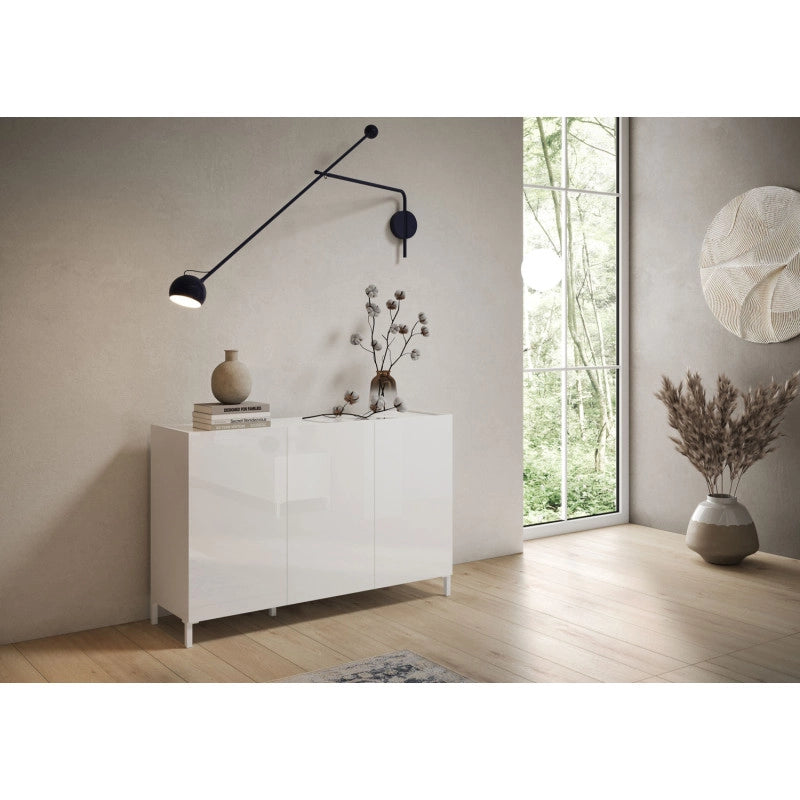 Madia moderna 3 ante 130x40x84 cm Solaria - Bianco Lucido