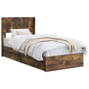 Letto singolo | Letto per adulti | Struttura del letto con stoccaggio e testata Rovere Fumo
