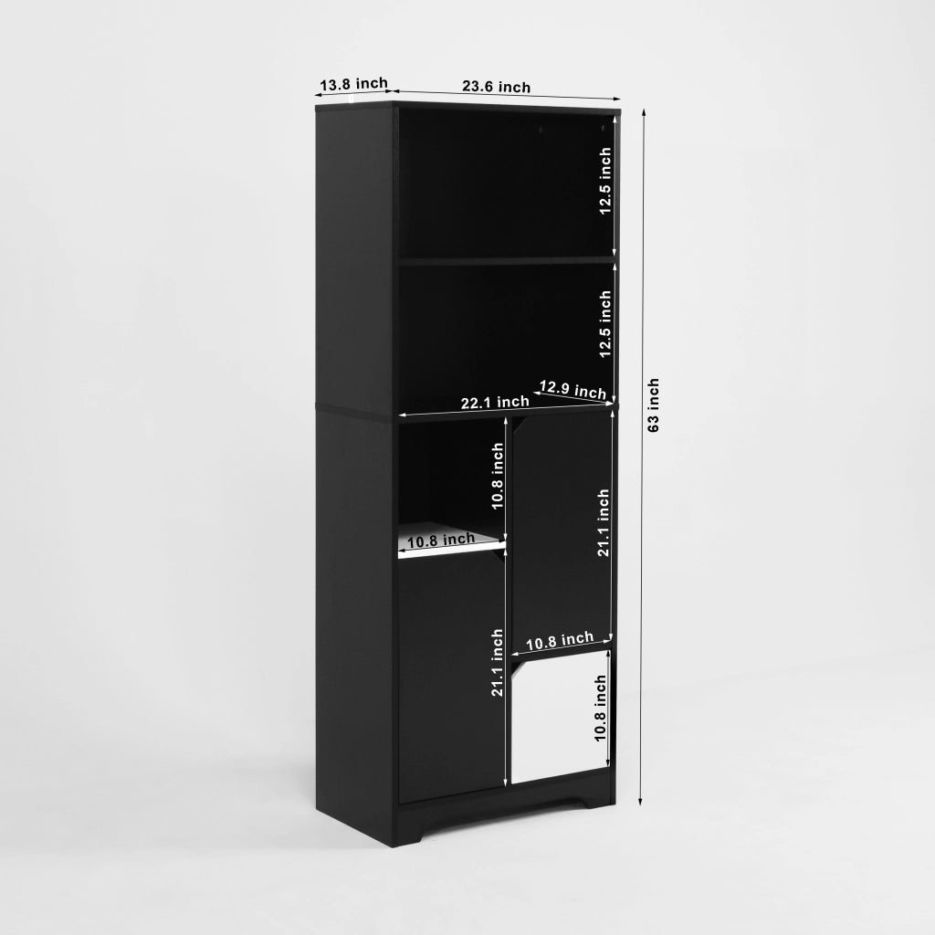 Libreria con 2 Vani Aperti; 1 Anta e 2 Cassetti per Soggiorno e Camera; in Pannelli di Particelle; 60 × 35 × 160 cm; Nero