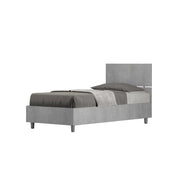 Letto Singolo 80x190 cm con Rete e Contenitore Demas Testata Dritta Cemento