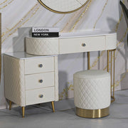 Pouf Erro, Poltrona multiuso, Scendiletto, Pouf poggiapiedi, 36x36 h39 cm, Bianco e Oro