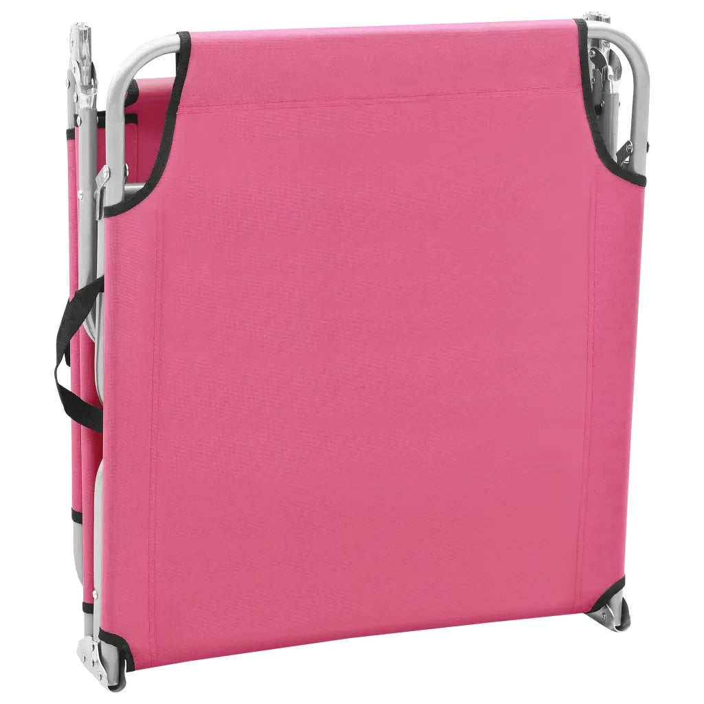 Lettino Prendisole Pieghevole in Acciaio e Tessuto Rosa cod mxl 23800