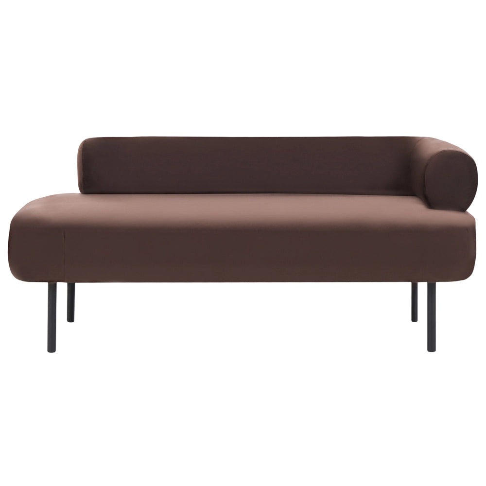 Chaise longue destra con rivestimento in velluto marrone scuro e gambe in metallo, per soggiorno, design moderno