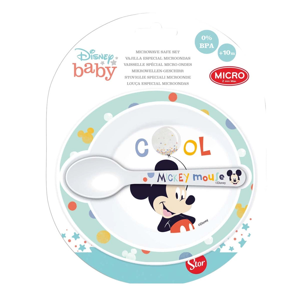 Set Ciotola e Cucchiaio per Bambini Motivo Cool Utilizzabile nel Microonde Multicolore Mickey Mouse