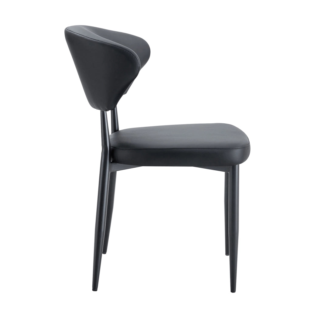 Set di 2 sedie da pranzo moderne nere in PU con gambe in metallo, schienale ergonomico