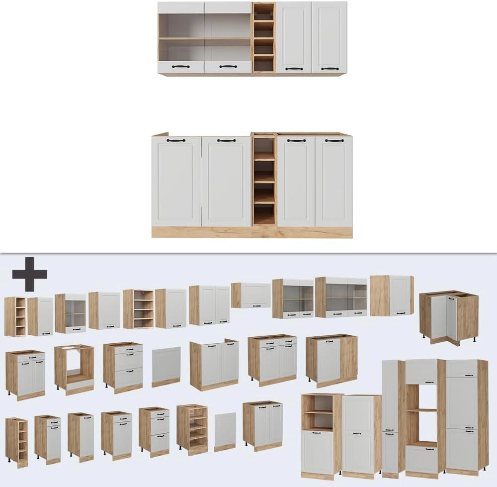 Cucina completa R-Line, Casa di campagna bianca/quercia dorata, 160 cm, PL Rovere, adatto per combinazioni ed espansioni personalizzate