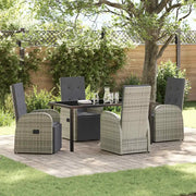 Set da Pranzo per Giardino con cuscino 5 pcs Grigio polyrattan