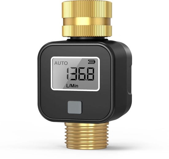Contatore di acqua, misura consumo e flusso, adatto per riempire serbatoi di acqua per camper, tubi da giardino per esterno, assestatori di erba e getti ad acqua, schermo LCD grande, sensore di contatore di acqua, 1 pezzo