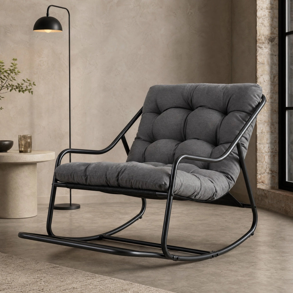 SEDIA A DONDOLO 75x116x82 cm Grigio in acciaio con cuscino
