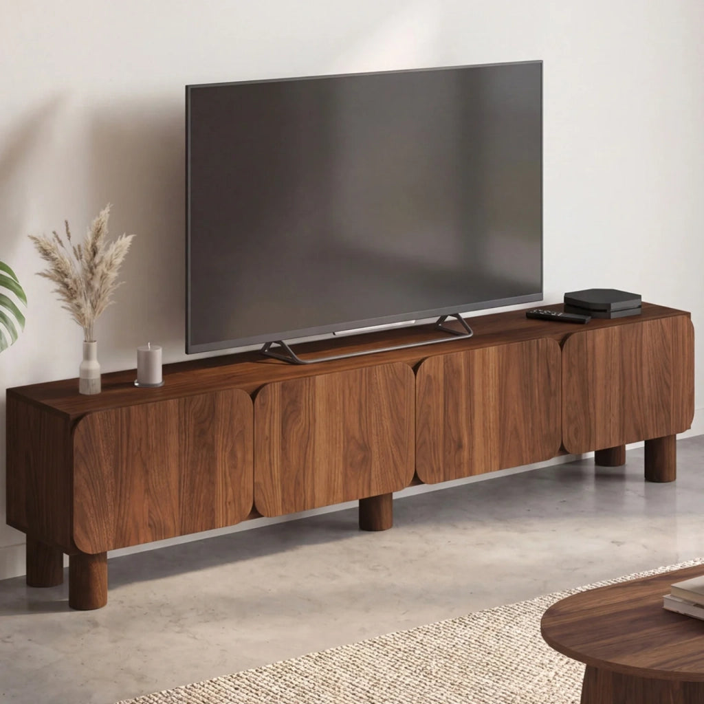 IDMarket - Mobile TV da 180 cm SARANDA con 4 ante arrotondate in legno effetto noce