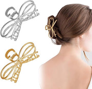 Clip per capelli con forma di arco in metallo dorato/argentato - Accessori per capelli per donne - Clip per capelli portatili - Decorazioni - Materiale metallico di alta qualità - 2 pezzi - Accessorio per capelli
