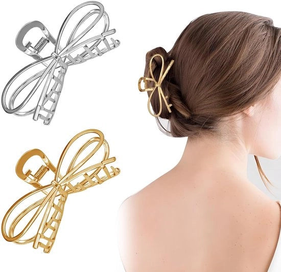 Clip per capelli con forma di arco in metallo dorato/argentato - Accessori per capelli per donne - Clip per capelli portatili - Decorazioni - Materiale metallico di alta qualità - 2 pezzi - Accessorio per capelli