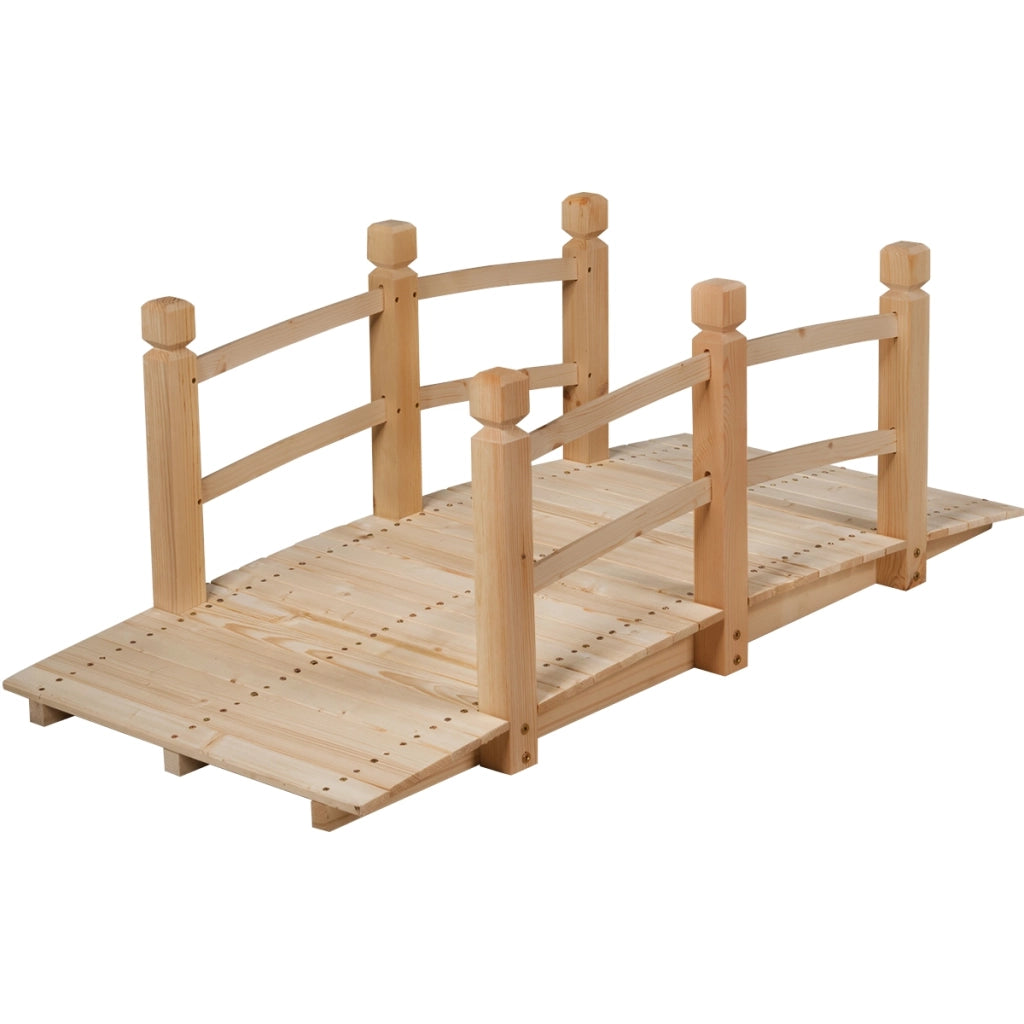 Ponte in legno per giardino con ringhiera Ponte decorativo 150x67x55cm, Naturale-Decorazioni da giardino