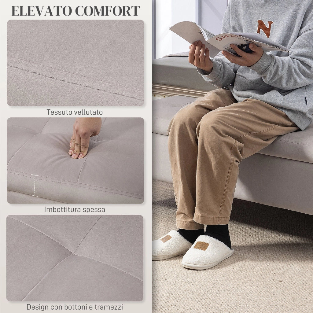 Panca Contenitore Fondo Letto 120x44x44,5cm con Tessuto Vellutato e Gambe Dorate Grigio Chiaro