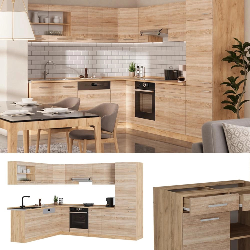 Cucina angolare completa R-Line Sonoma/Rovere dorato 287 x 227 cm, PL Antracite Vicco