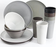 Set di Servizio in Plastica - 18 Pezzi di Cucina e Tavola - Grande Ciotola 1000ML Piatti 25CM Bicchieri 600ML