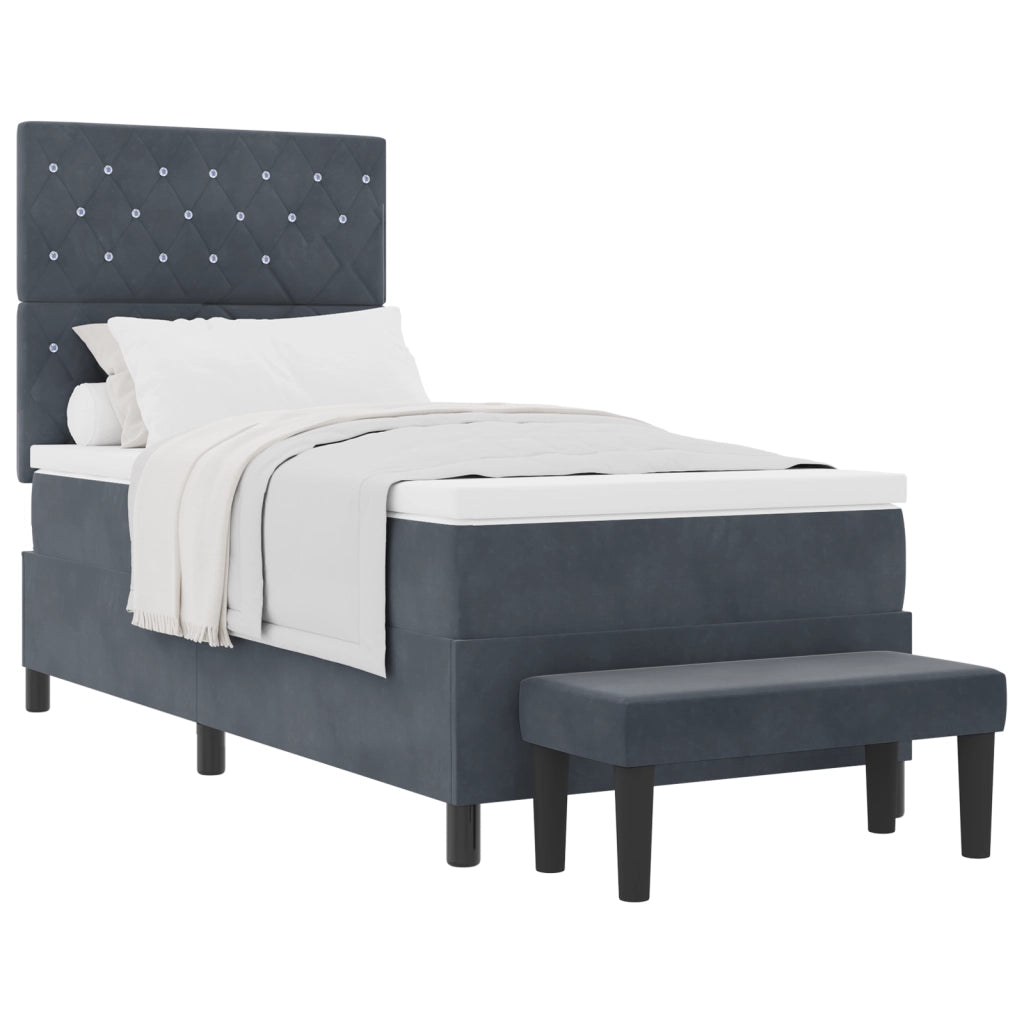 Letto Box Spring con Materasso e Panca Grigio Scuro 90x190 cm Velluto