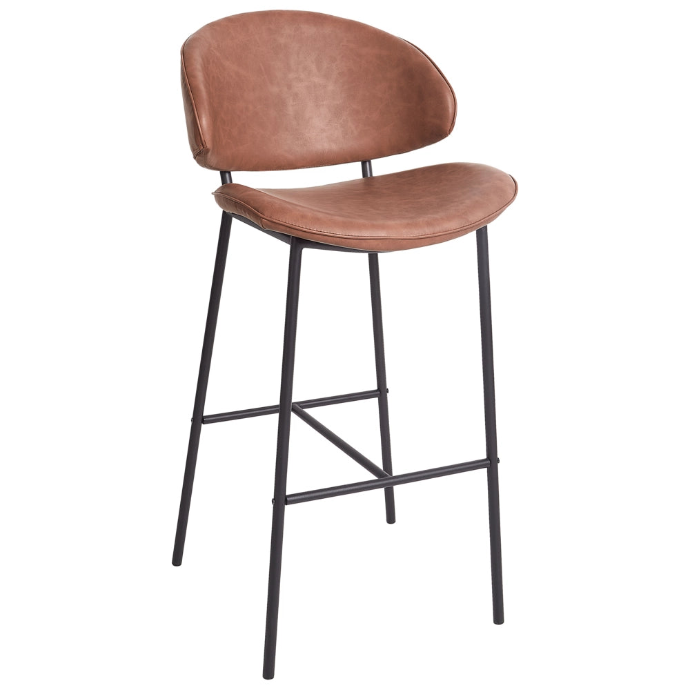 Set di 2 sedie da bar con seduta imbottita in tessuto marrone senza braccioli senza braccioli schienale curvo stile moderno
