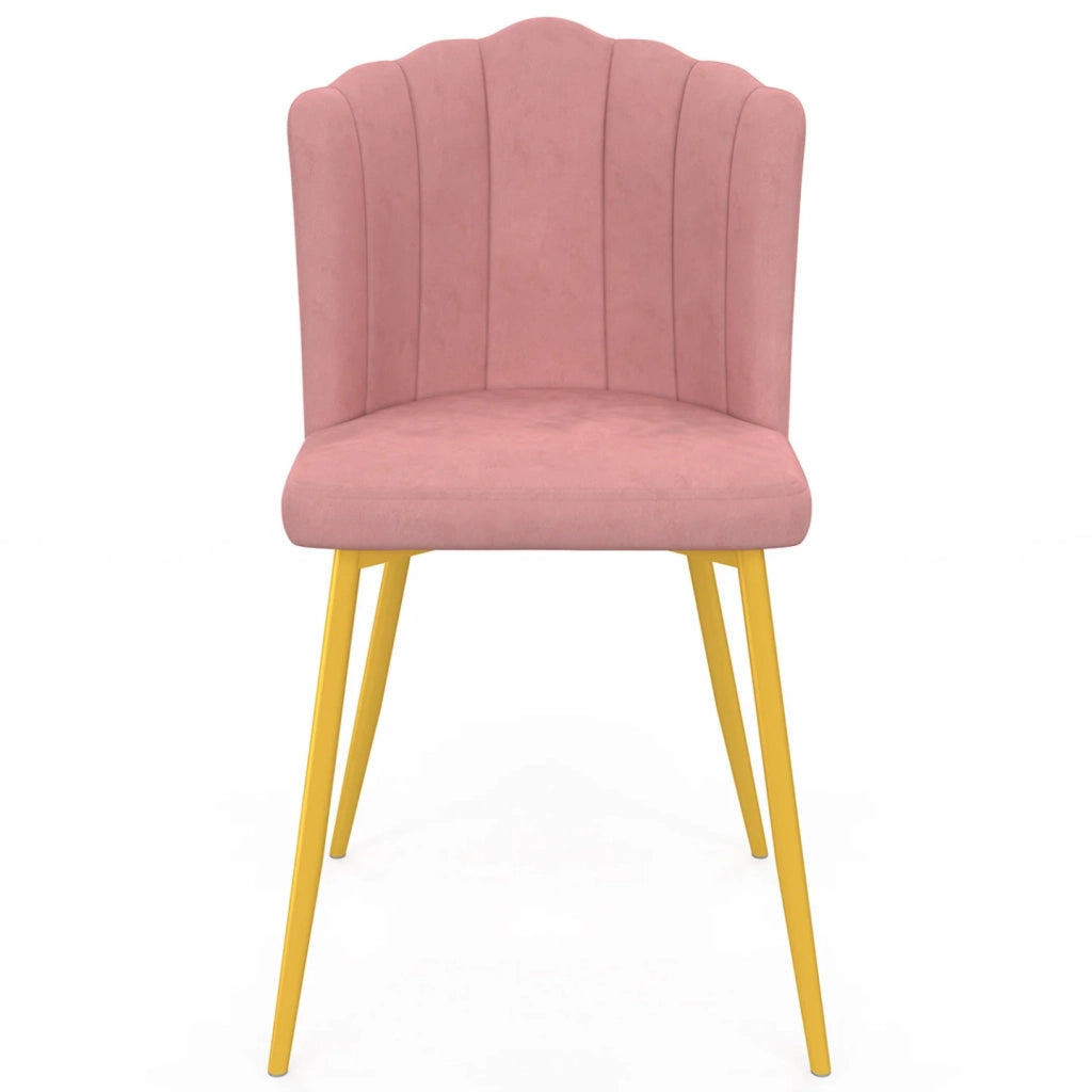 IDMarket - Set di 2 sedie a conchiglia ADELLA in velluto rosa con gambe dorate
