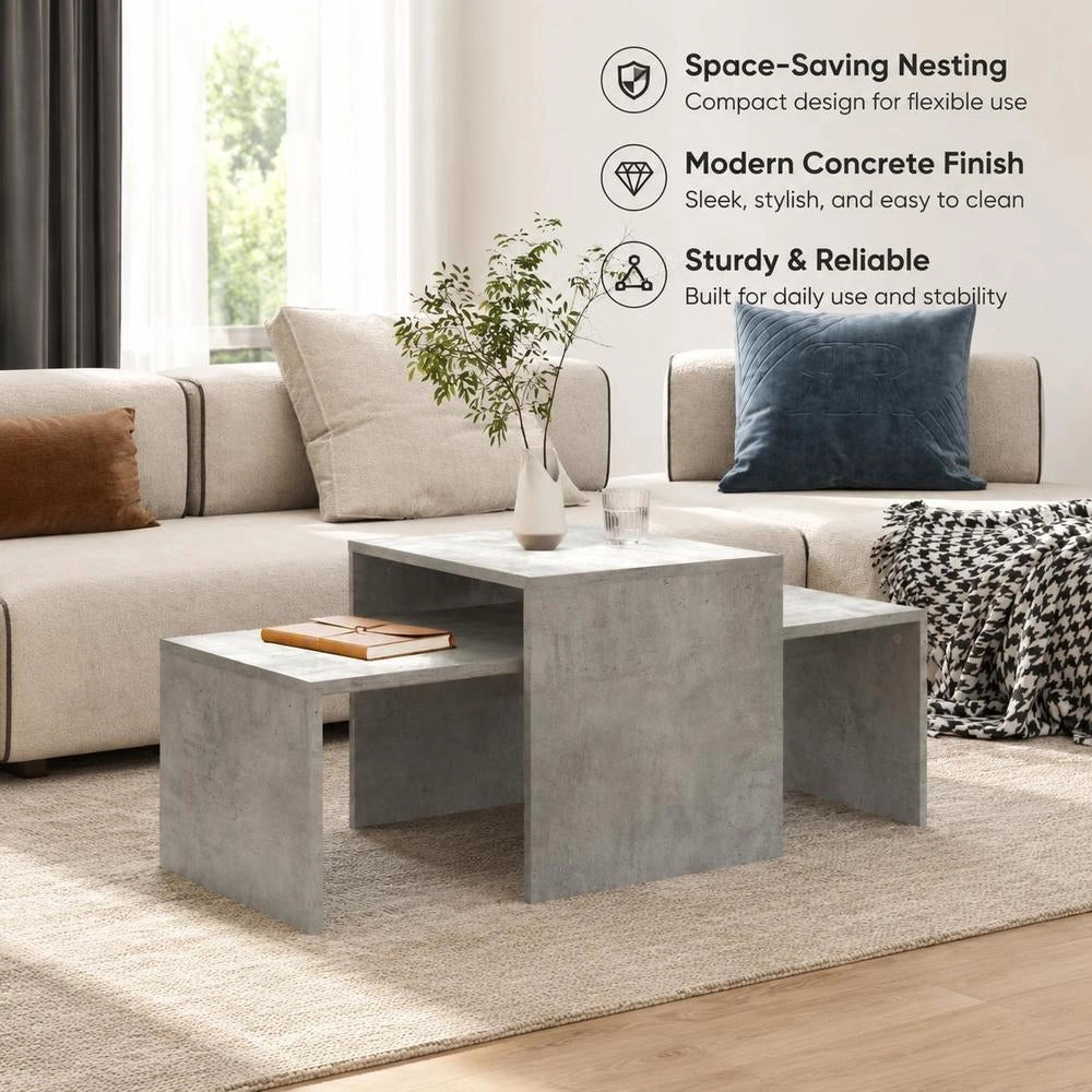 Coffee Table Set Concrete Grey 100x48x40 Cm Wood Material