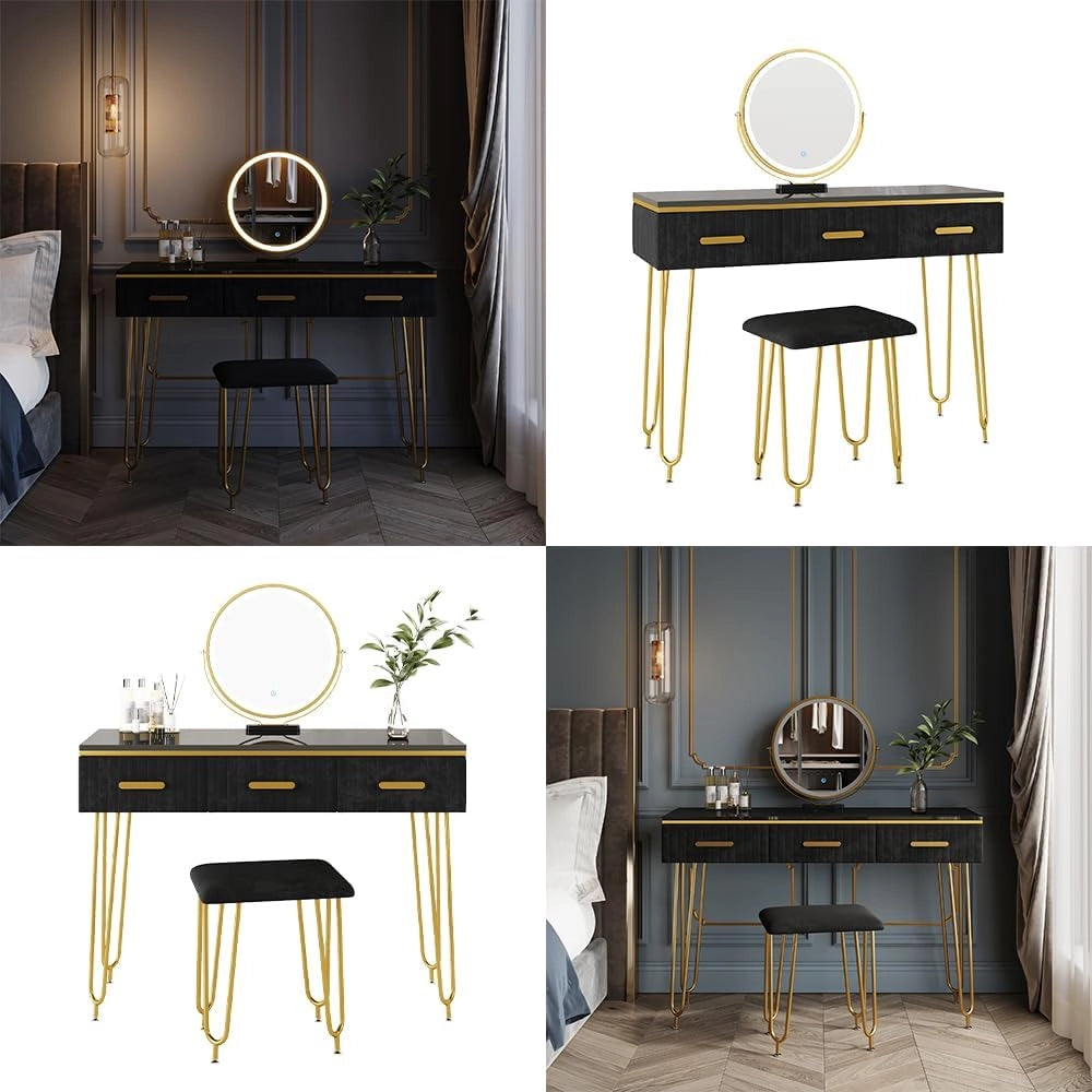 Vicco Tavolo da toeletta Ruby, Bianco, 100 cm con illuminazione LED e sgabello, Spazio per trucco, prodotti per capelli e cura sempre a portata di mano