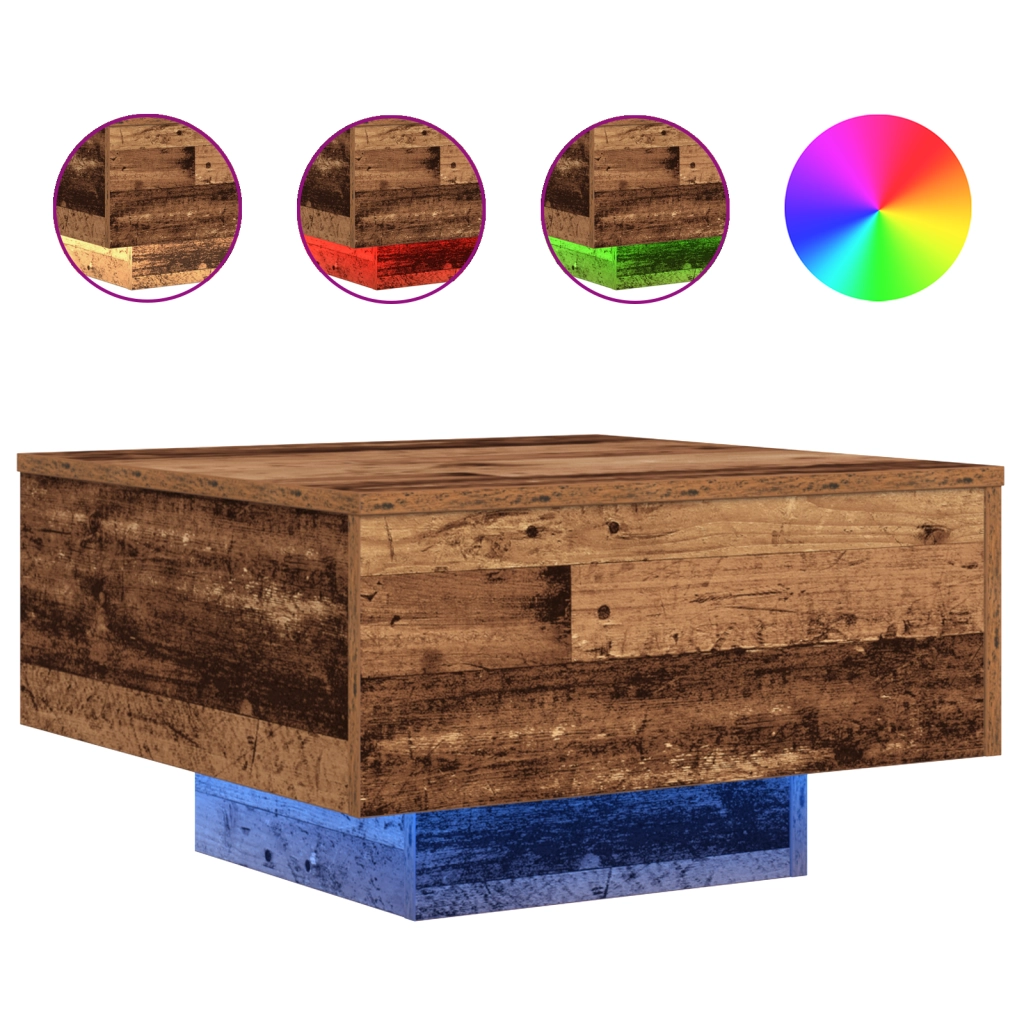 Tavolino da salotto  con luci LED in legno vecchio 55x55x31 cm