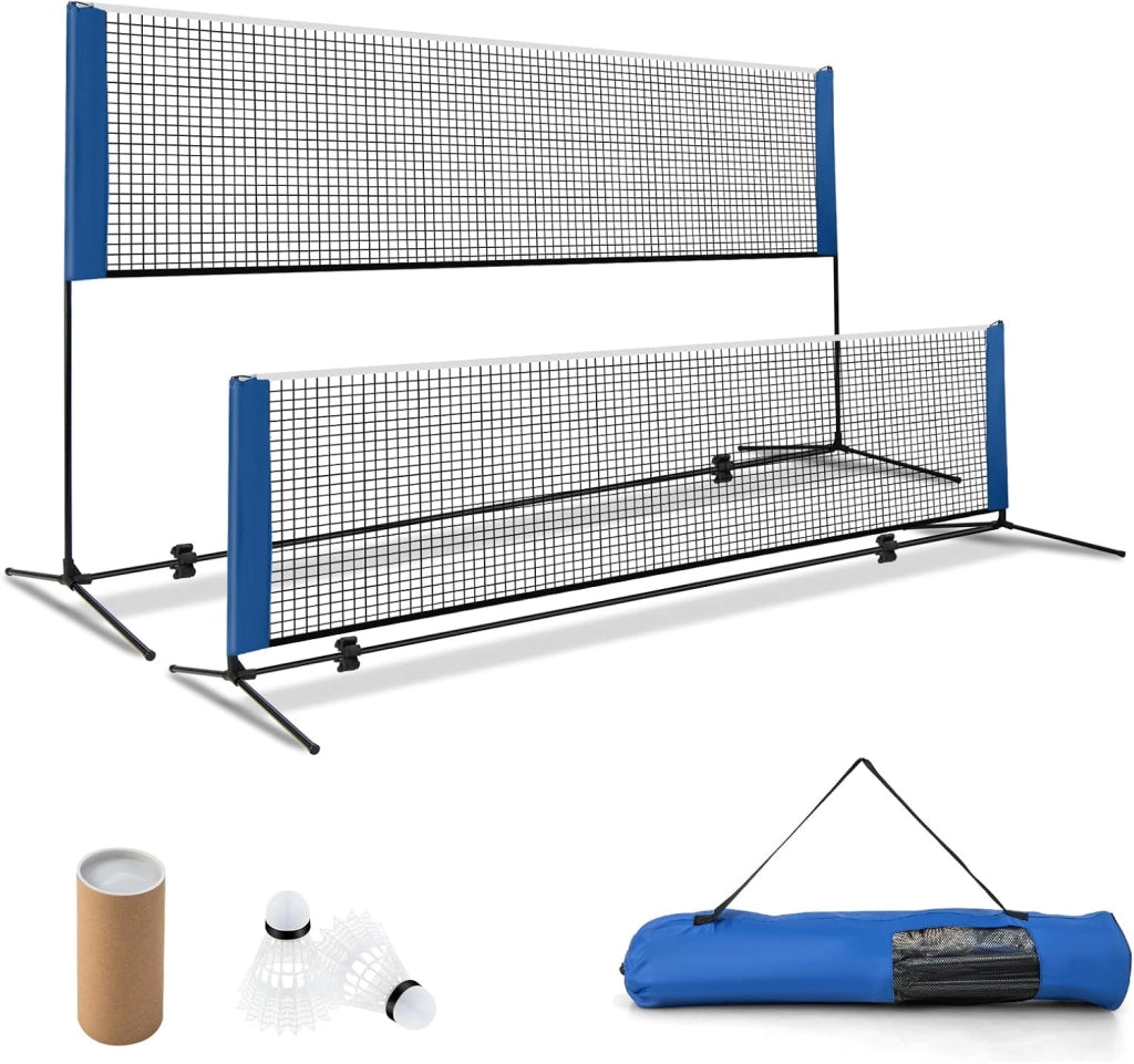 Set di Racchette da Badminton Regolabile e Portatile, Set di Rete da Badminton con 2 Volani, Tappi per Piedi, Morsetti e Borsa, per Badminton, Pallavolo e Pickleball