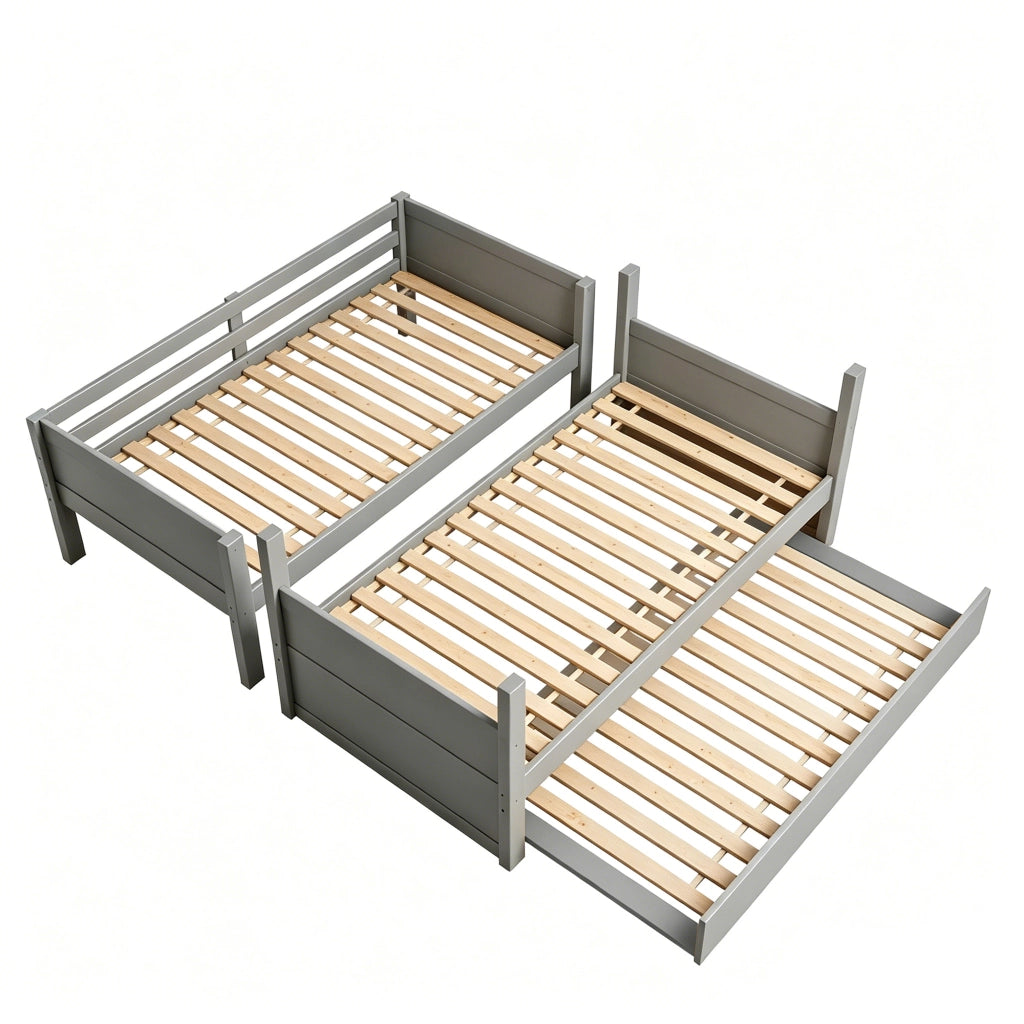 Letto a Castello 90x200 cm con letto estraibile; scala; sponde in Legno Grigio