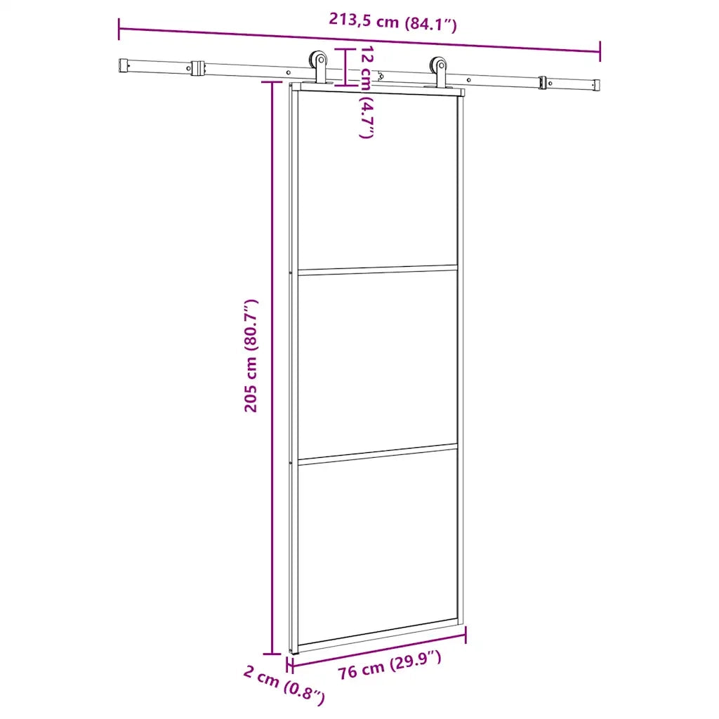 Porta Scorrevole con Ferramenta 76x205cm Vetro ESG Alluminio