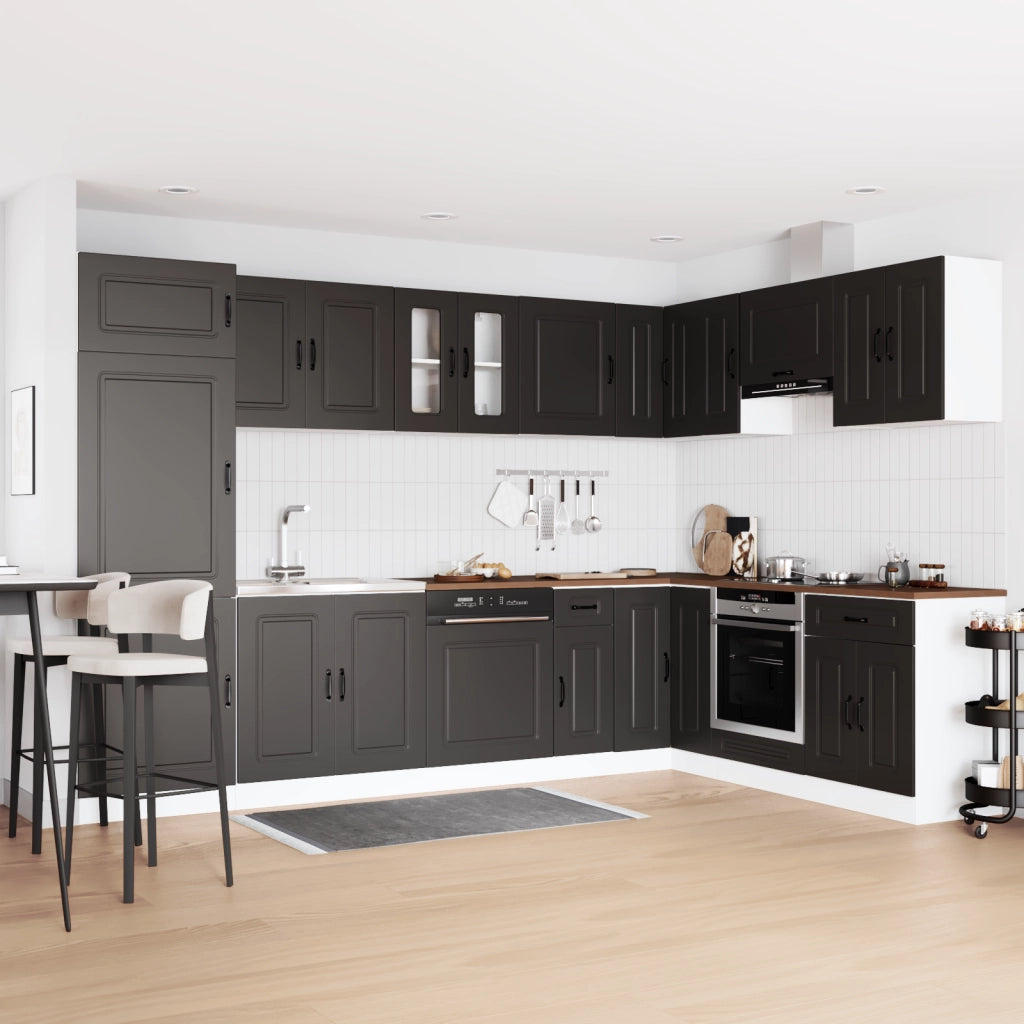 Mobiletto da Cucina  "Kalmar" con Doppio Lavandino Nero in Legno Ingegnerizzato