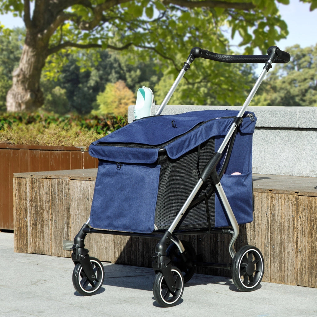 Carrello Trasporto Cane ¨C zephmum ¨C Pieghevole Blu Scuro