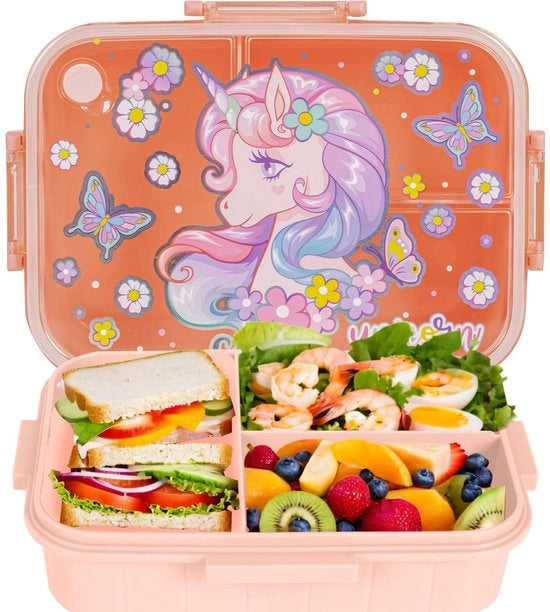 Bento lunchbox per bambini, 1200 ml contenitore per alimenti per bambini BPA-free senza liquidi con 3 compartimenti, contenitore per pranzo e spuntino per studenti e bambini in cura.