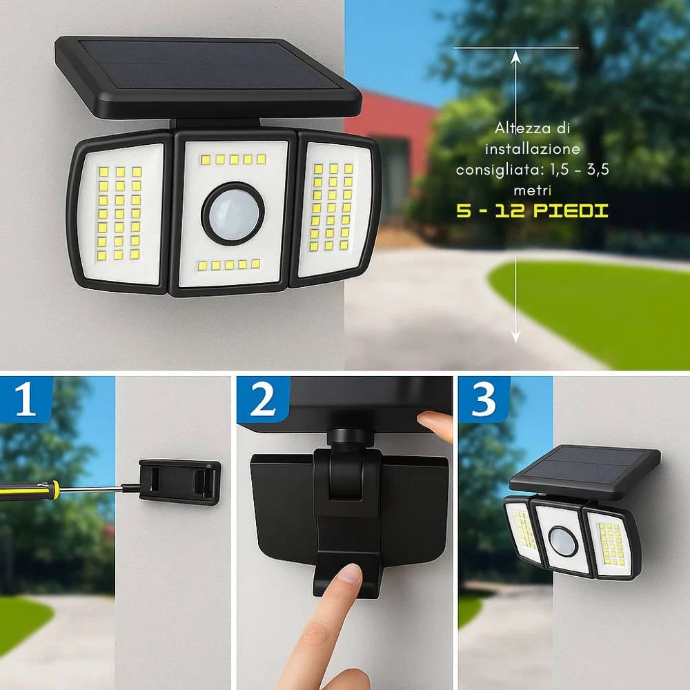 Faretto led solare ecova easy move con sensore pir orientabile