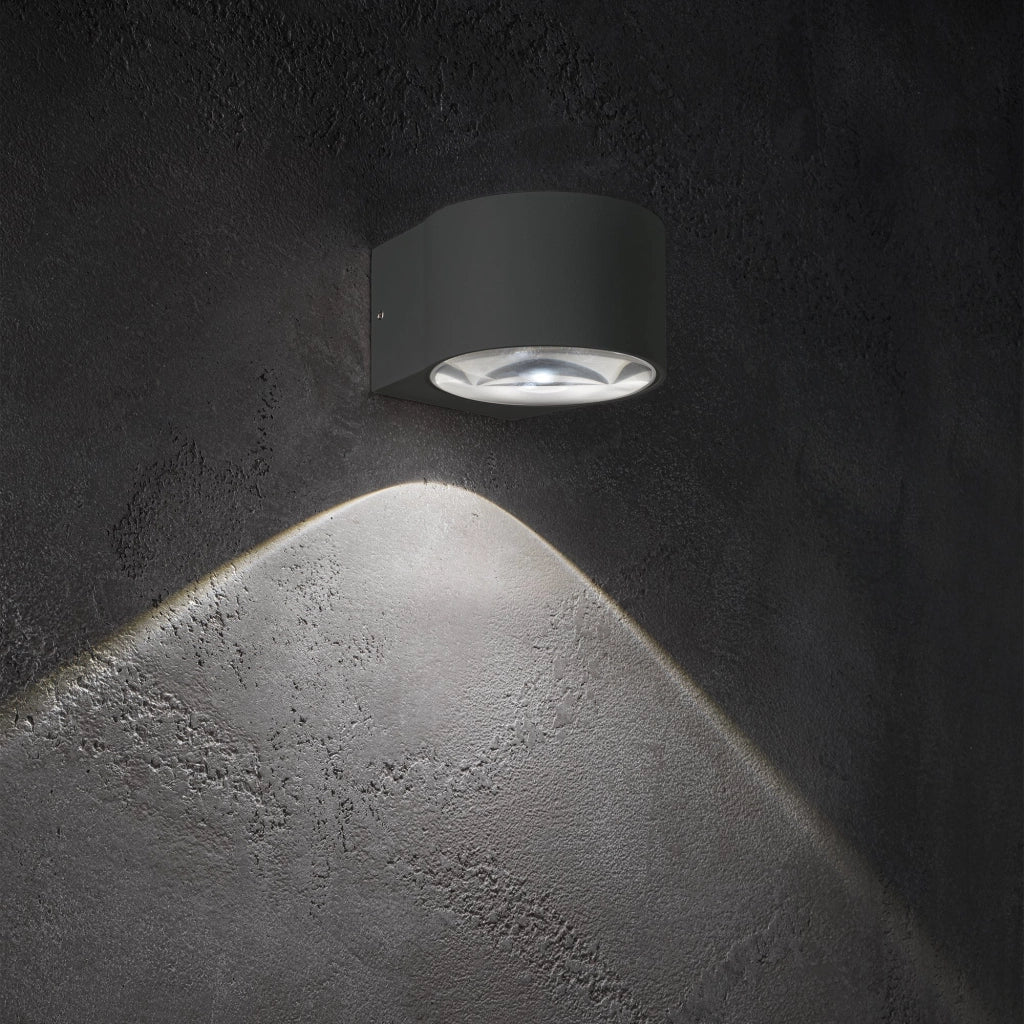 Lens Lampada da parete a LED biemissione in alluminio pressofuso Grigio Scuro 12W IP65 per illuminazione esterna e interna 7.6x10.5x12 cm