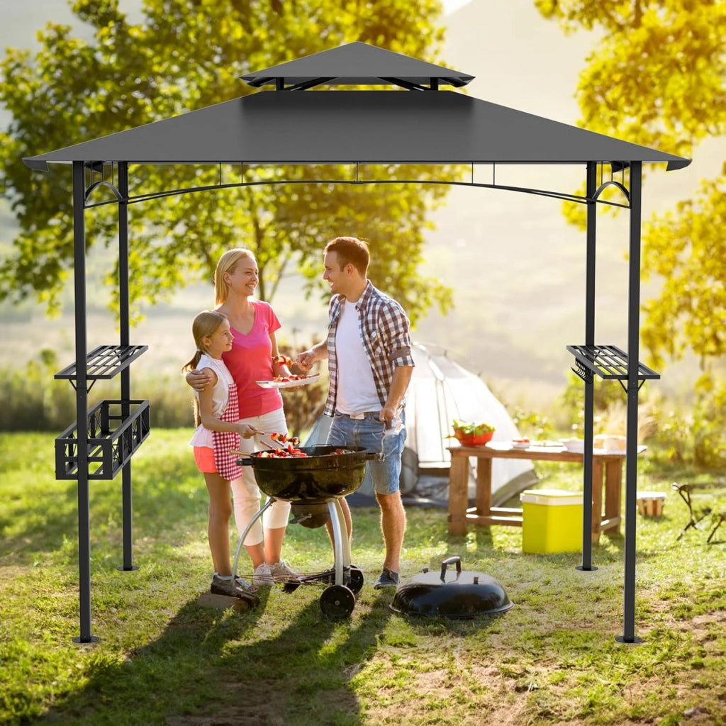 Gazebo per barbecue, 244 x 138 x 250 cm, gazebo da giardino con bancone da bar e tetto a doppio strato, per giardino, per feste, protezione UV