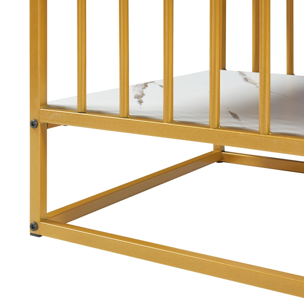 Tavolino Centrale da Salotto Raukurg con Ripiano 120 x 60 x 44 cm - Effetto Marmo Bianco / Dorato [en.casa]