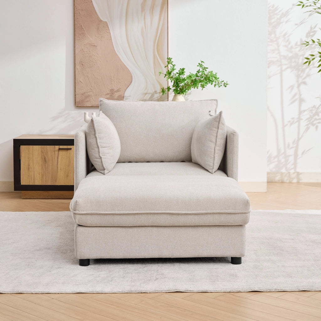 Poltrona lounge modulare con pouf contenitore in velluto Altay beige