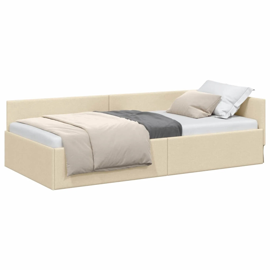 Cornice del letto ad angolo Crema 90 cm x 190 cm Tessuto