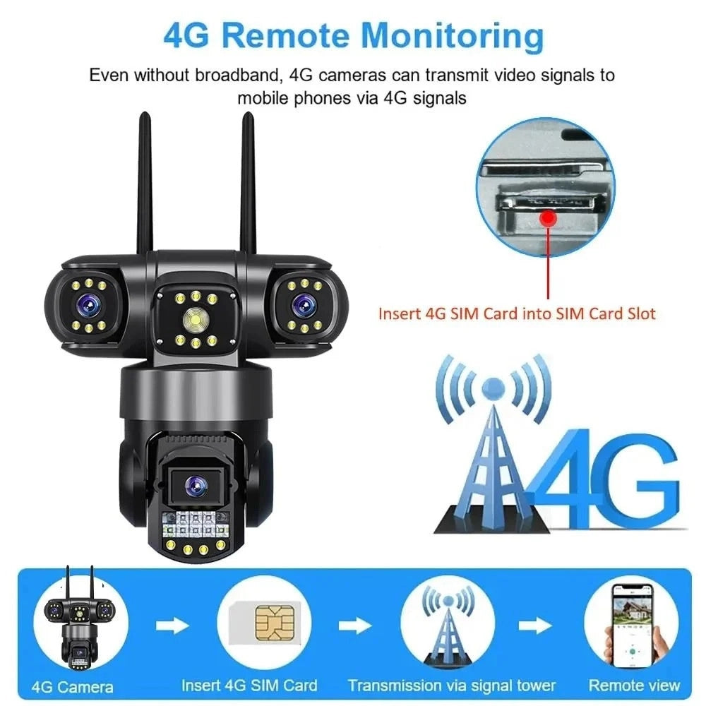 Trade Shop - Telecamera Di Sorveglianza Sicurezza Ip Ptz 4g 8k 12mp Tripla Lente Schermo Audio Q-g819 -