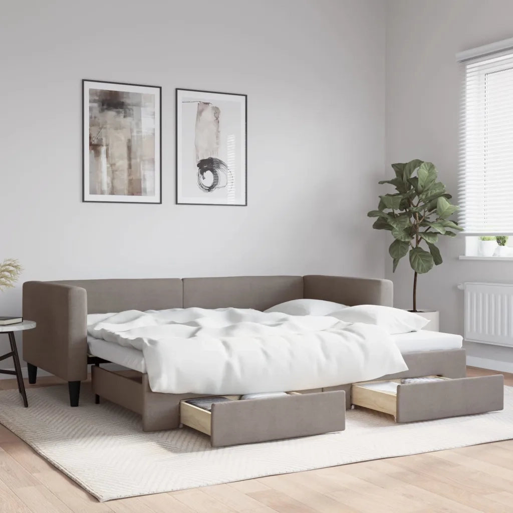 Divano Letto Estraibile con Cassetti-Sofa Letto-Daybed Tortora 90x200 cm Tessuto 291318