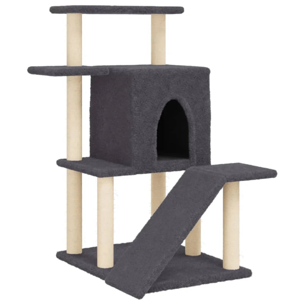 Tiragraffi per gatti torre per arrampicata giocattolo piattaforma per arrampicata con tiragraffi in sisal scuro 97 cm grigio 02_0022721