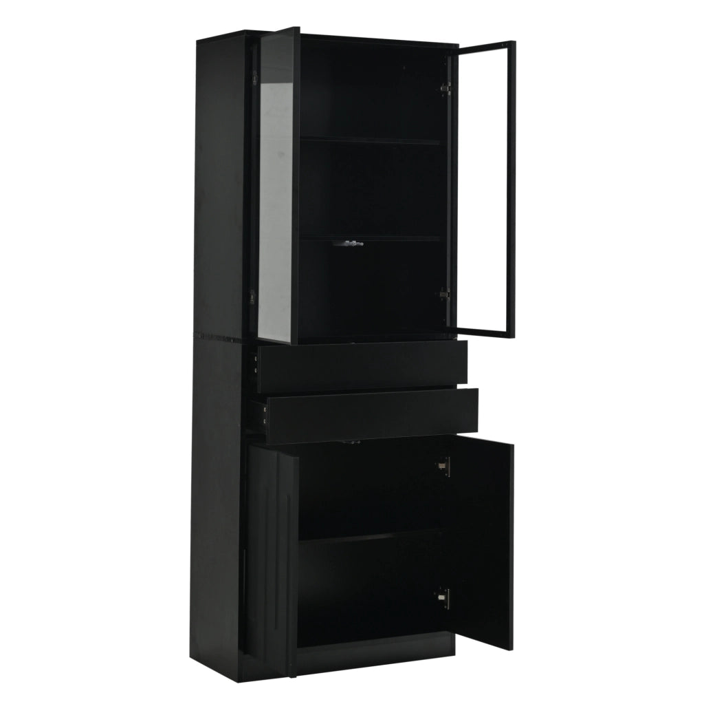 Set 2 vetrine 140x34x180 cm con LED Bluetooth; vetro temperato e 2 cassetti nero HOMVRA