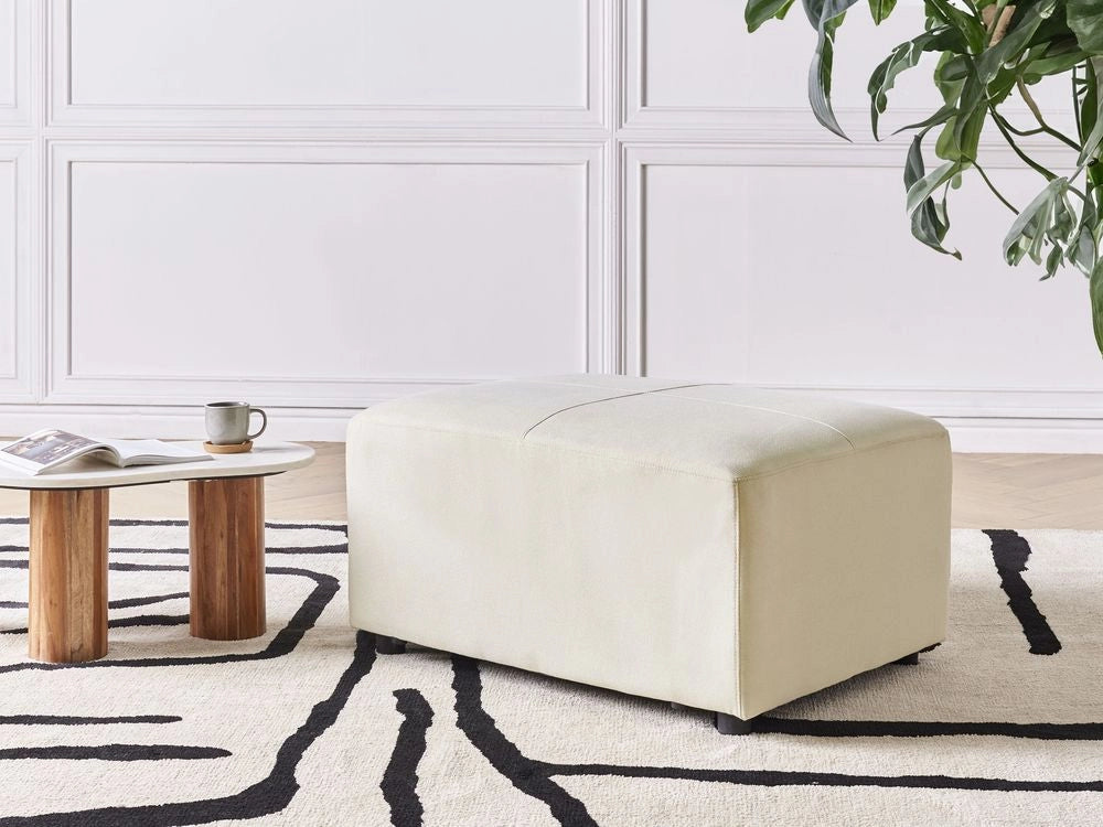 Pouf in tessuto poliestere con gambe in acciaio inox beige chiaro stile moderno