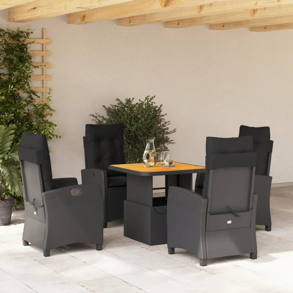 Set da Pranzo da Giardino 5 pz Nero con Cuscini in Polyrattancod mxl 114569