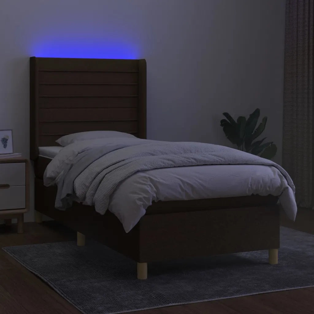 Letto a Molle Materasso e LED Marrone Scuro 100x200 cm Tessuto 3138936