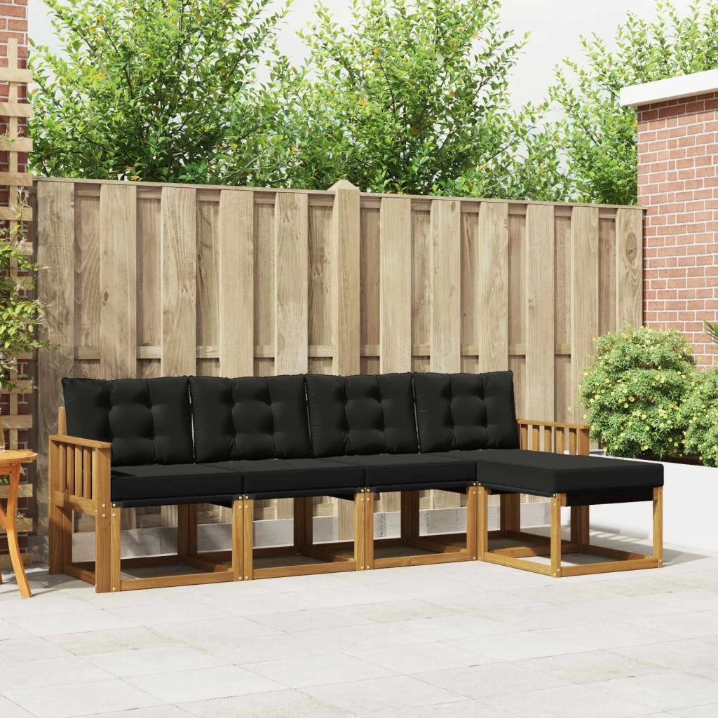 Set di divani da esterno con cuscino 5 pcs Naturale e Nero