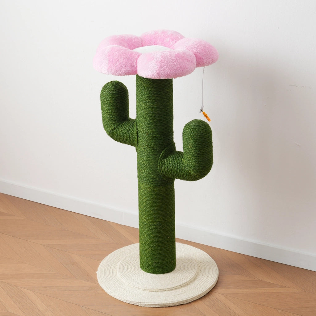 Albero tiragraffi per gatti a forma di cactus, 90 cm, con pali in sisal da 10 cm e protezione antiribaltamento, verde