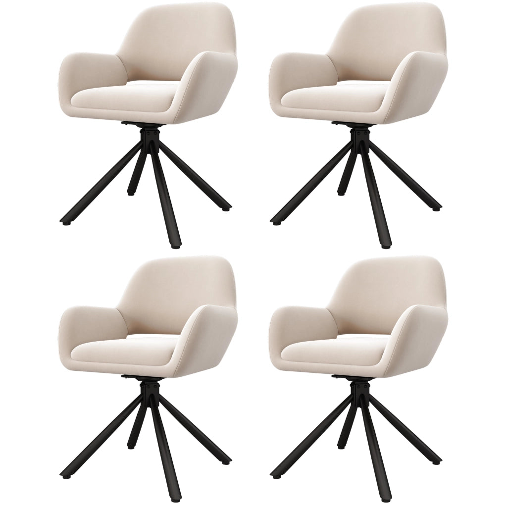 SEDIA DA PRANZO Girevole con braccioli, velluto beige, Set da 4 pezzi