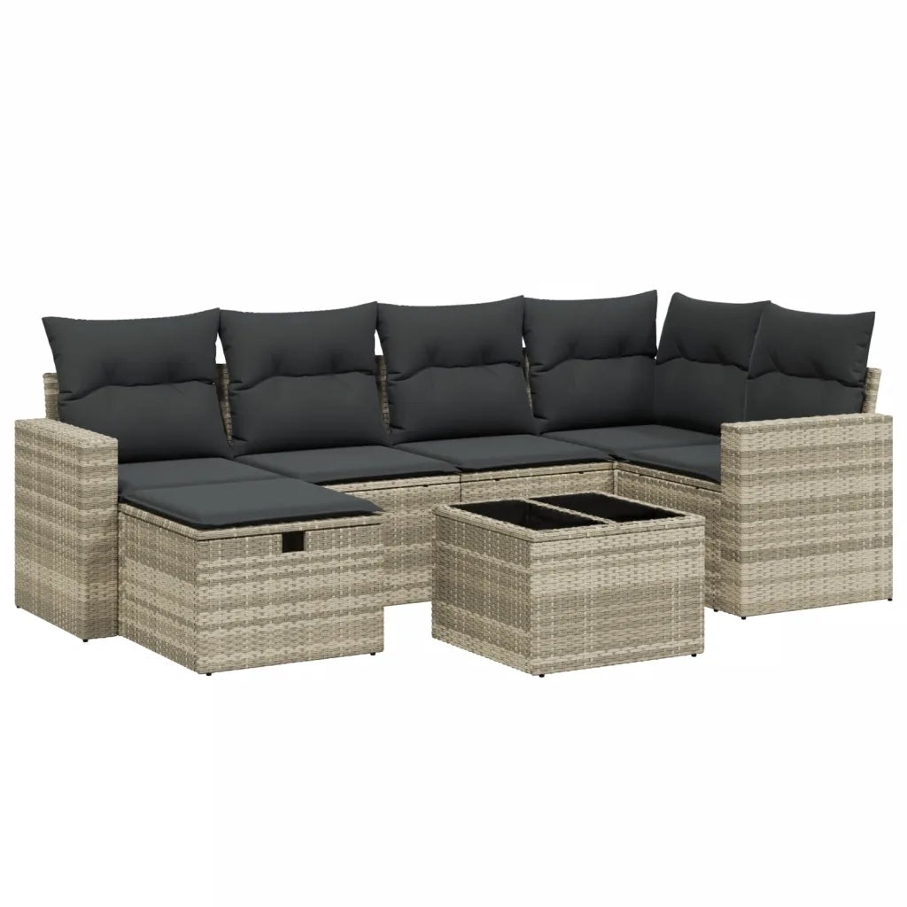 Set Divani da Giardino 7pz con Cuscini Grigio Chiaro Polyrattan